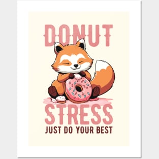 Cute red panda Donut Stress Just Do Your Best - Light Background Posters and Art